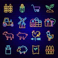 Landwirtschaft Neon-Symbole vektor