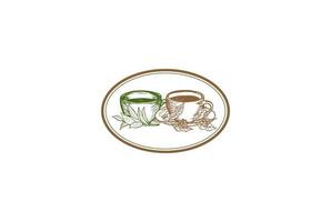 Retro-Vintage-Kaffee-Teetasse-Becher-Blatt-Café-Restaurant-Logo-Design-Vektor vektor