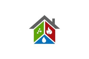 hus tak med eld och vatten för restaurering renovering service logotyp design vektor