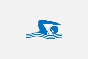 einfacher Mann Schwimmbad Silhouette Meer Ozean Wasserwelle für Sport Logo Design Vektor