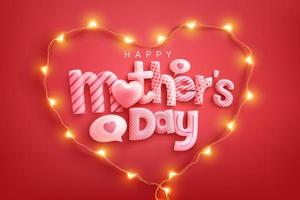 Muttertagsplakat oder -banner mit Liebesherz und Symbol des Herzens aus LED-Leuchten auf rosafarbenem Hintergrund. Promotion- und Einkaufsvorlage oder Hintergrund für Liebes- und Muttertagskonzept. vektor