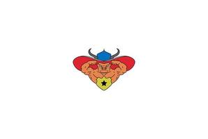 muskulöser Angus Kuh Stier Longhorn Maskottchen Charakter Fitnessstudio Fitness Sport Club Logo Design Vektor