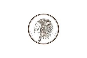 Vintage Retro-Amerikaner Indianer Häuptling Kopfschmuck Logo Design Vektor