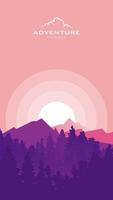 schöne Berglandschaftsvektorillustration mit Kopienraum und friedlichem warmem Sonnenaufgang über den Bergen vektor