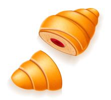 krispig croissant med den brutna körsbärs- eller jordgubbar fyllning vektor illustrationen
