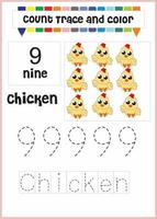 Nummernspur und Farbe Huhn Nummer 9 vektor