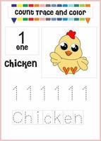 nummer spår och färg kyckling nummer 1 vektor