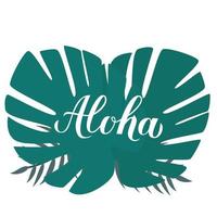 Aloha-Kalligraphie-Pinselbeschriftung und Palmblätter. Sommerferien-Konzept. handgeschriebener hawaiischer Sprachsatz hallo. Vektorvorlage für Logodesign, Banner, Poster, Flyer, T-Shot. vektor