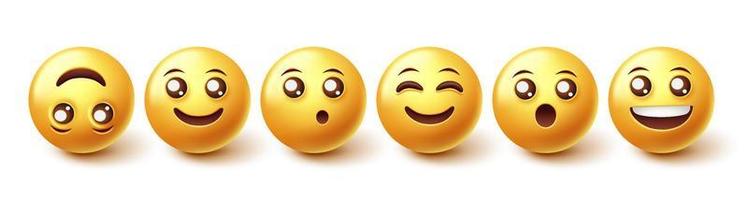 Emoji-Zeichen-Vektorsatz. Emojis-Charaktersammlung mit glücklichem und überraschtem Gesichtsausdruck in 3D-Grafikdesign einzeln auf weißem Hintergrund. Vektor-Illustration. vektor