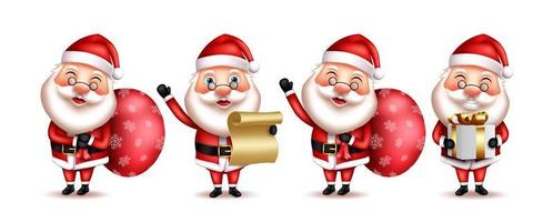 Weihnachtsmann-Weihnachtszeichen-Vektorsatz. weihnachtsmann 3d weihnachtsfiguren in fröhlichem, freundlichem und fröhlichem ausdruck mit geschenk- und briefelementen für die weihnachtssaisonkollektion. Vektor-Illustration. vektor