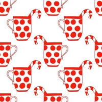 Polka Dot Cup und Zuckerstange nahtlose Muster handgezeichnete Doodle. , Minimalismus. Geschenkpapier, Textilien, Hintergrund, Heißgetränk, Kakao, Kaffee, Tee, Aufkleber, Symbolmenüdruck vektor