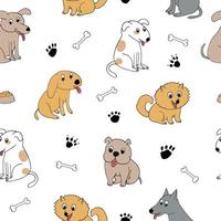 Hunde nahtlose Muster. handgezeichnetes Gekritzel. , Karikatur, Minimalismus. Trendfarben 2021. Tapeten, Verpackungen, Textilien Banner Tiere Haustiere Knochen Pfoten Baby vektor