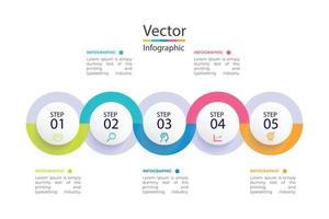 vektor infographic mall med 3d pappersetikett, integrerade cirklar. affärsidé med 5 alternativ. för innehåll, diagram, flödesschema, steg, delar, tidslinjeinfografik.