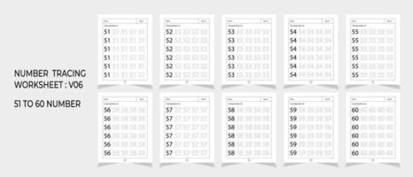 Kindergarten-Nummernverfolgungs-Arbeitsblätter, Mathematik für pädagogisches Mathe-Spieldesign, druckbares Arbeitsblatt vektor