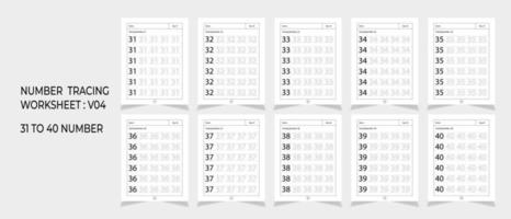 Kindergarten-Nummernverfolgungs-Arbeitsblätter, Mathematik für pädagogisches Mathe-Spieldesign, druckbares Arbeitsblatt vektor