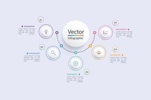 Vektor-Infografik-Vorlage mit 3D-Papieretikett, integrierte Kreise. Geschäftskonzept mit 5 Optionen. für Inhalt, Diagramm, Flussdiagramm, Schritte, Teile, Zeitachsen-Infografiken. vektor