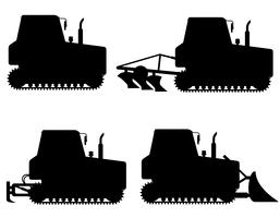 set ikoner caterpillar traktorer svart silhuett vektor illustration