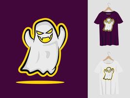 ghost boo halloween maskot design med t-shirt. boo illustration för halloween fest och tryck t-shirt vektor