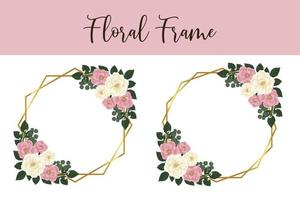 Blumenrahmen rosa Mini-Rosen-Blumen-Design-Vorlage, digitale Aquarell von Hand gezeichnet vektor