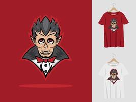 Dracula Halloween-Maskottchen-Design mit T-Shirt. süße Dracula-Illustration für Halloween-Party und Druck-T-Shirt vektor