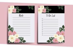 To-do-Listenplaner-Vorlage rosa Mini-Rosen-Blumen-Design vektor