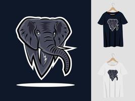 elefant logotyp maskot design med t-shirt. elefanthuvud illustration för sport team och utskrift t-shirt vektor