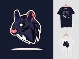 mus logotyp maskot design med t-shirt. mushuvud illustration för sport team och utskrift t-shirt vektor