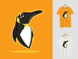 Pinguin-Logo-Maskottchen-Design mit T-Shirt. Pinguinkopfillustration für Sportmannschaft und Druckt-shirt vektor