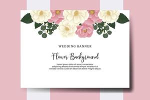 Hochzeitsbanner-Blumenhintergrund, digitale Aquarellhand gezeichnete rosa Minirosenblumen-Designschablone vektor