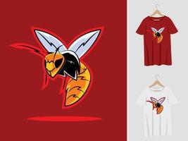 bee logotyp maskot design med t-shirt. bihuvud illustration för sport team och utskrift t-shirt vektor