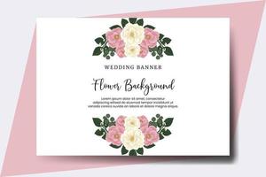 bröllop banner blomma bakgrund, digital akvarell handritad rosa mini ros blomma designmall vektor