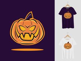 Kürbis-Halloween-Maskottchen-Design mit T-Shirt. Kürbisillustration für Halloween-Party und Druck-T-Shirt vektor