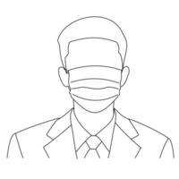 illustration linjeteckning av en ung man sjuk bär medicinsk ansiktsmask för att skydda mot sjukdomar, luftföroreningar, coronavirus, sars, bakterier, influensa eller mers-cov. flicka med ansiktsmasker tittar på kameran vektor