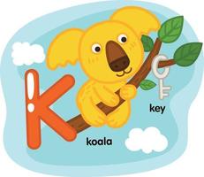 Alphabet isolierter Buchstabe k-koala-key illustration, vector