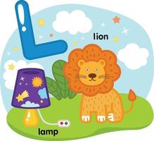 alfabetet isolerade bokstaven l-lampa-lejon illustration, vektor