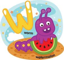 Alphabet isolierter Buchstabe w-Wurm-Wassermelone Illustration, Vektor