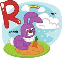 Alphabet isolierter Buchstabe r-Kaninchen-Regen-Abbildung, Vektor