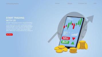 Candlestick-Chart für Aktienverkauf und -kauf mit Mobiltelefonen, Marktinvestitionshandel, Vektorillustration vektor