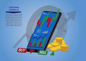Candlestick-Chart für Aktienverkauf und -kauf mit Mobiltelefonen, Marktinvestitionshandel, Vektorillustration vektor