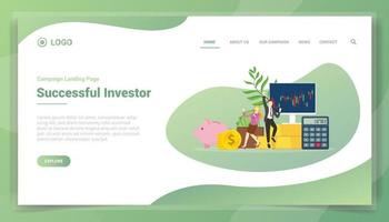 framgångsrikt investerare koncept för hemsida mall landning hemsida vektor