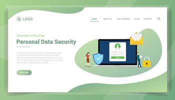 Sicherheitskonzept für personenbezogene Daten für die Landing-Homepage der Website-Vorlage vektor