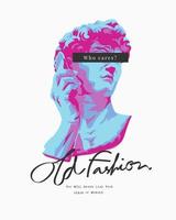 alter Modeslogan mit antiker Statue mit Smartphone-Illustration vektor