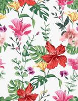 sömlös färgglada exotiska blommor illustration, hibiskus blommor mönster vektor