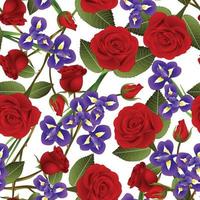 schöne rote Rose und Irisblume auf weißem Hintergrund. vektor
