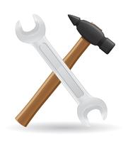Werkzeuge Hammer- und Schlüsselikonen-Vektorillustration vektor