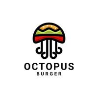 einfache Maskottchen-Logo-Design-Kombination aus Oktopus und Burger vektor