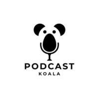 Kombination aus Koala und Podcast mit flachem minimalistischem Stil in weißem Hintergrund, Vorlagenvektorlogo-Design bearbeitbar vektor