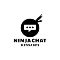 Ninja-Samurai-Kombination mit Symbol-Chat-Nachricht im Hintergrund weiß, Vektorlogo-Design editierbar vektor