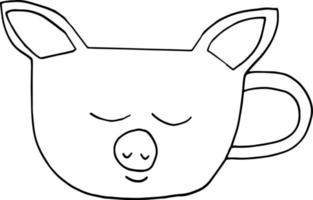 Tasse in Form eines Gesichtes eines Schweins handgezeichnetes Gekritzel. , Minimalismus. Heißgetränk, Kakao, Kaffee, Tee, Aufkleber, Symbol, Speisekarte, süßer Druck vektor