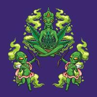Außerirdischer Marihuana-Gott mit grünem Amor vektor